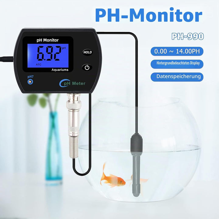 Aquarium pH Wert Messgerät, PH-990 Tragbares pH-Meter, pH Messgerät Wandmontage Wasseranalysator, Wa