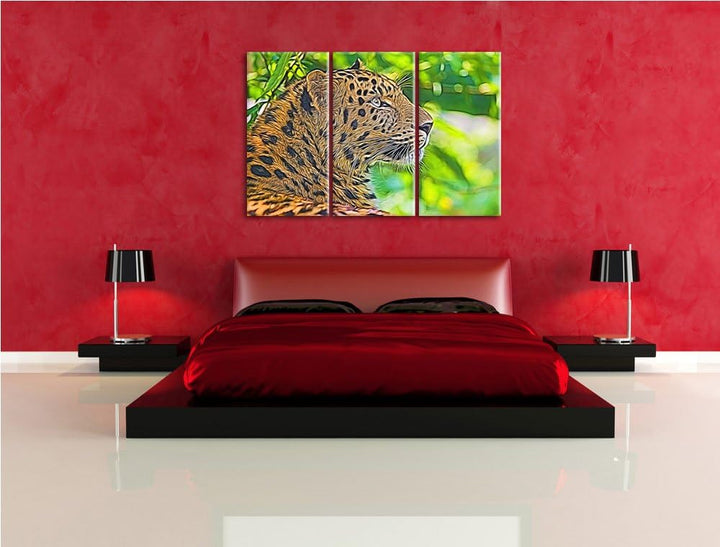 prächtiger Leopard im Schatten Spezial 3-Teiler Leinwandbild 120x80 Bild auf Leinwand, XXL riesige B