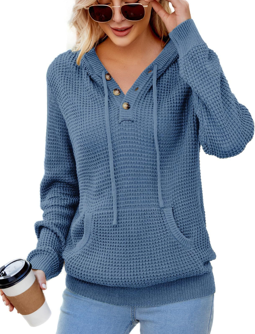 TrendiMax Hoodie Damen Strickpullover Kapuzenpullover Herbst Übergangs Sweatshirt Langarm Pullover D
