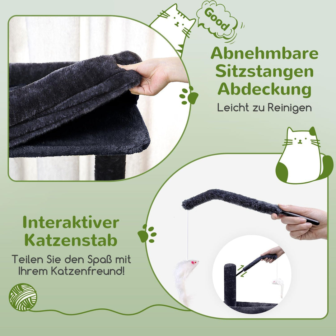 Globlazer Kratzbaum Stabil mit 2 Gross Basis, 2 Katzenhaus 90° Drehbares, Gepolsterte Plattform, Sis
