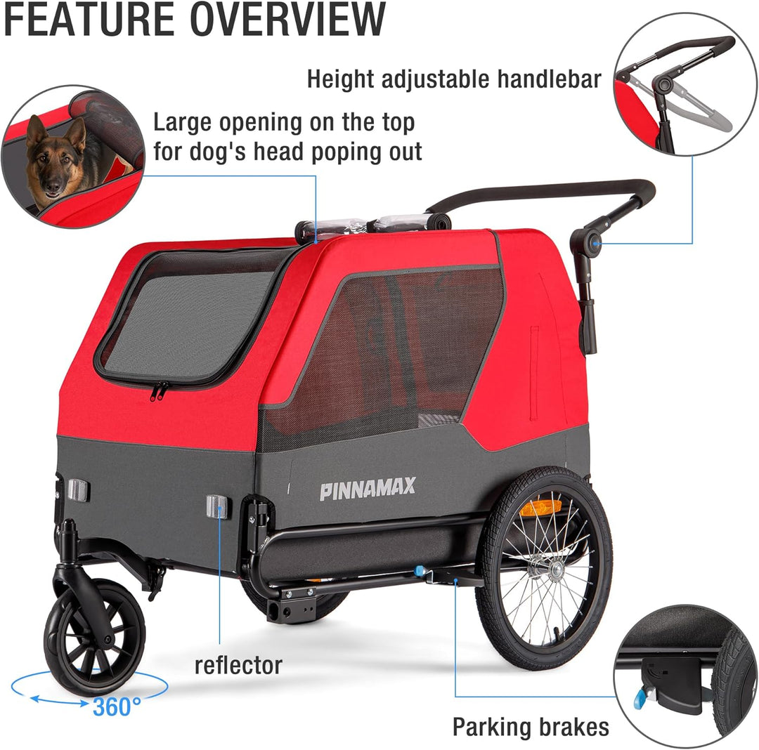 Hundeanhänger für Fahrräder – 2-in-1 Haustierbuggy, belastbar bis zu 45 kg – Fahrradanhänger für Hun