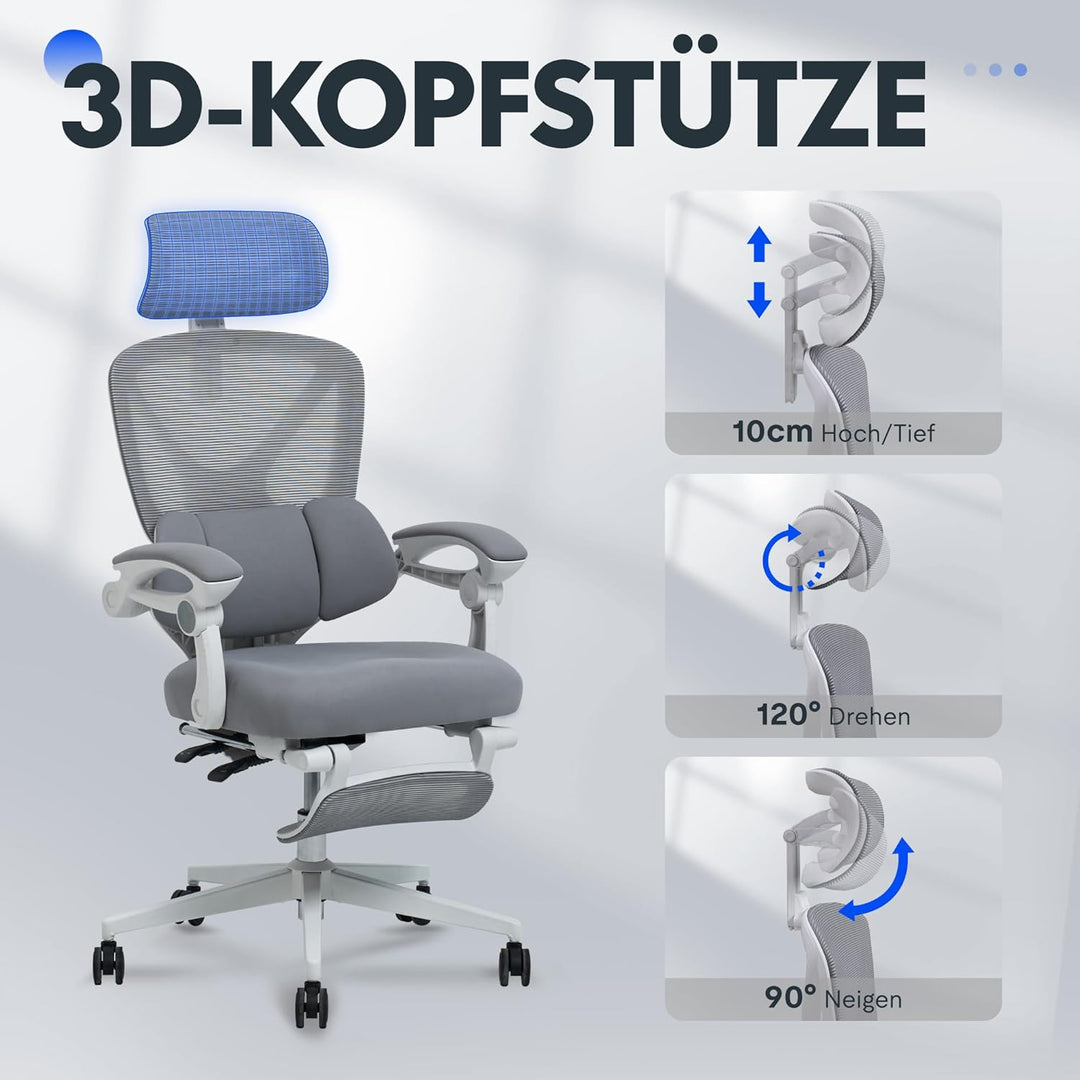 FLEXISPOT Ergonomischer Bürostuhl mit Fussstütze, X-förmiger Schreibtischstuhl mit 135°-Neigung, Gek