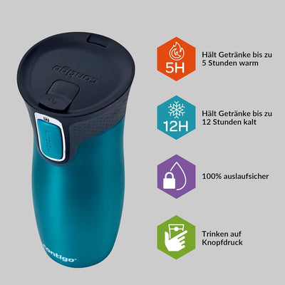 Contigo West Loop Autoseal Thermobecher, Edelstahl Isolierbecher, Kaffeebecher To Go, BPA frei, ausl