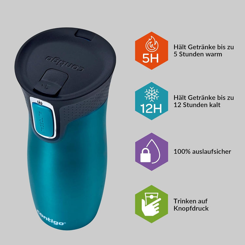 Contigo West Loop Autoseal Thermobecher, Edelstahl Isolierbecher, Kaffeebecher To Go, BPA frei, ausl