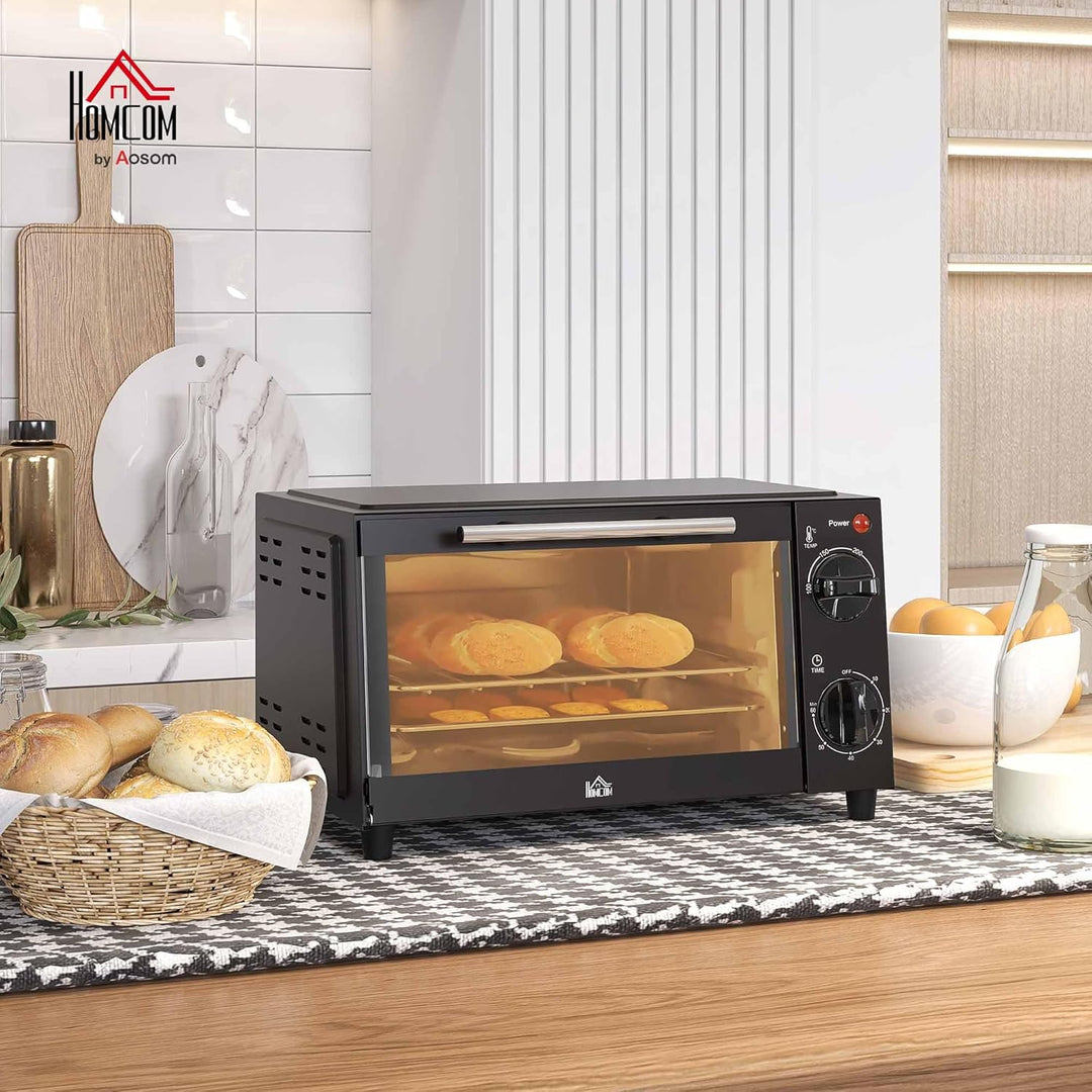 HOMCOM Mini Backofen 9 L 750W 100-230℃ 60 Min. Timer inkl. Backblech, Grillrost, Glas Fenster, Platz