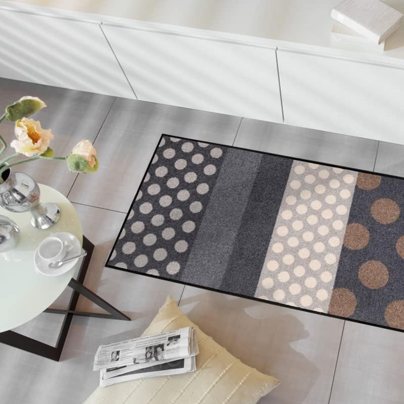 Salonloewe Fussmatte waschbar Glamour Dots grau 60x180 cm Sauberlaufmatte Wohn-Teppich Läufer Design