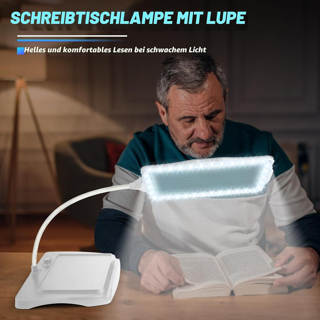 NZQXJXZ 10X Lupe mit Licht und Ständer, Wiederaufladbare 50 LED Flexible Schwanenhals Lupenleuchte,