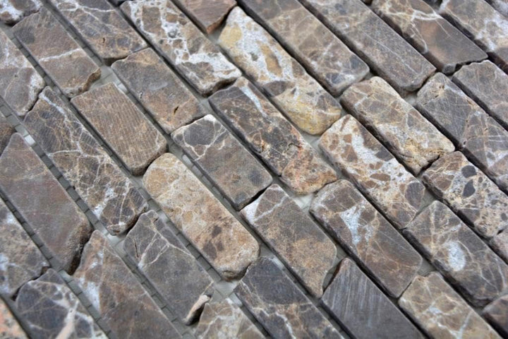 Mosaik Brick uni Castanao Marmor Naturstein Küche, Mosaikstein Format: 25-105x15x7 mm, Bogengrösse: