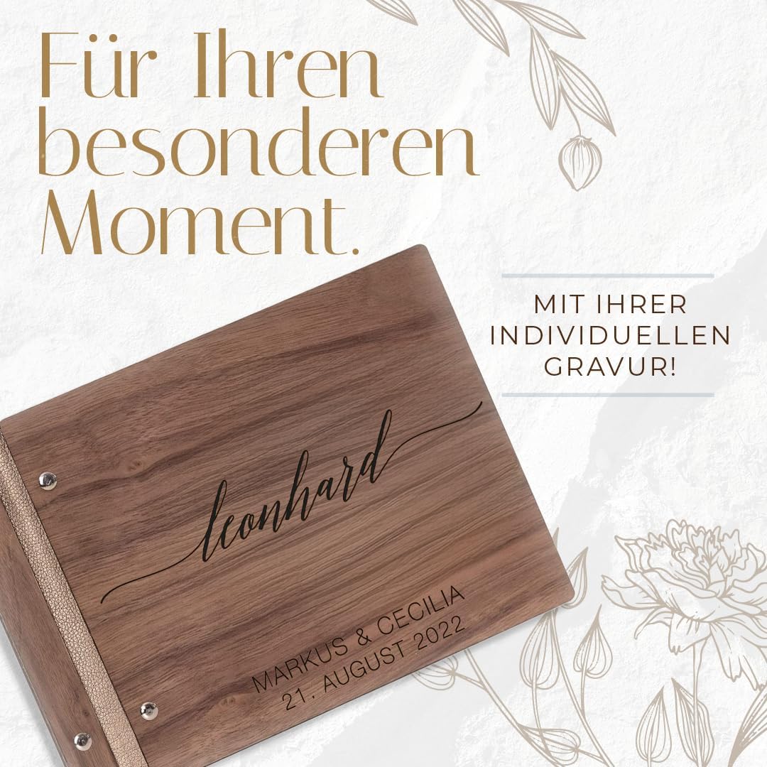 Hochzeitideal – Personalisierbares Gästebuch Hochzeit Leon E7 mit 40 Seiten I Hochzeit Gästebuch aus