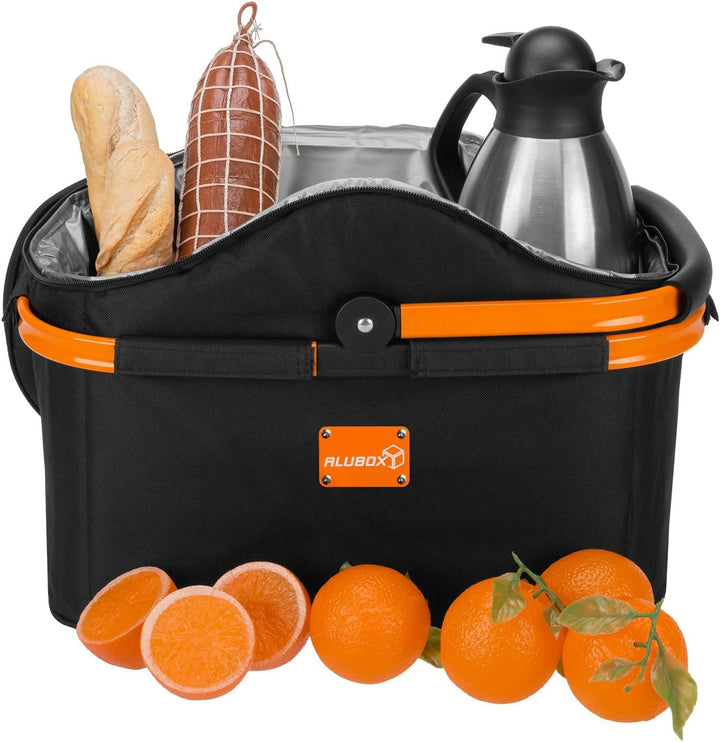 ALUBOX Einkaufskorb 25 Liter Black Edition Isolierkorb Picknick Kühlkorb - Polyester schwarz, Rahmen