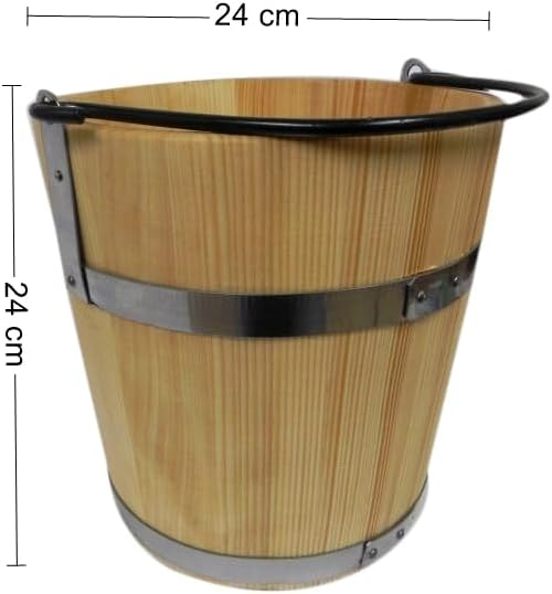 Wooden World - Grosser Holzeimer mit Metallring und Griff 6 Liter - Alter Stil sehr solide - Saunakü