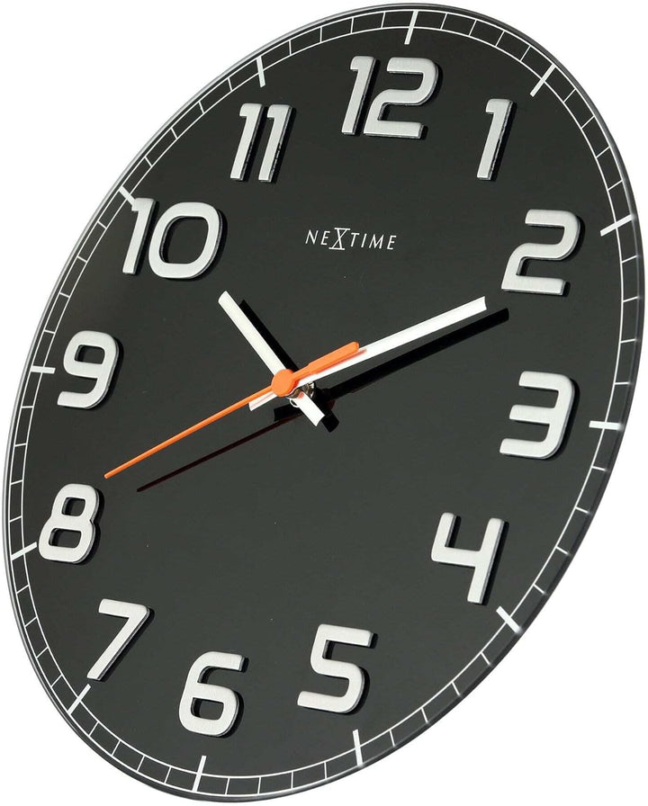 NeXtime 8817ZW Wanduhr CLASSY ROUND, lautlos, rund, aus Glas, Schwarz, ø 30 cm