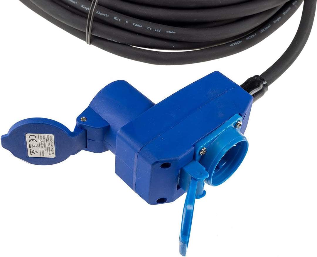 ChiliTec CEE Verlängerungskabel 15 Meter Stecker auf Winkelkupplung | 90° IP44, H07RN-F 3G2,5, 230V