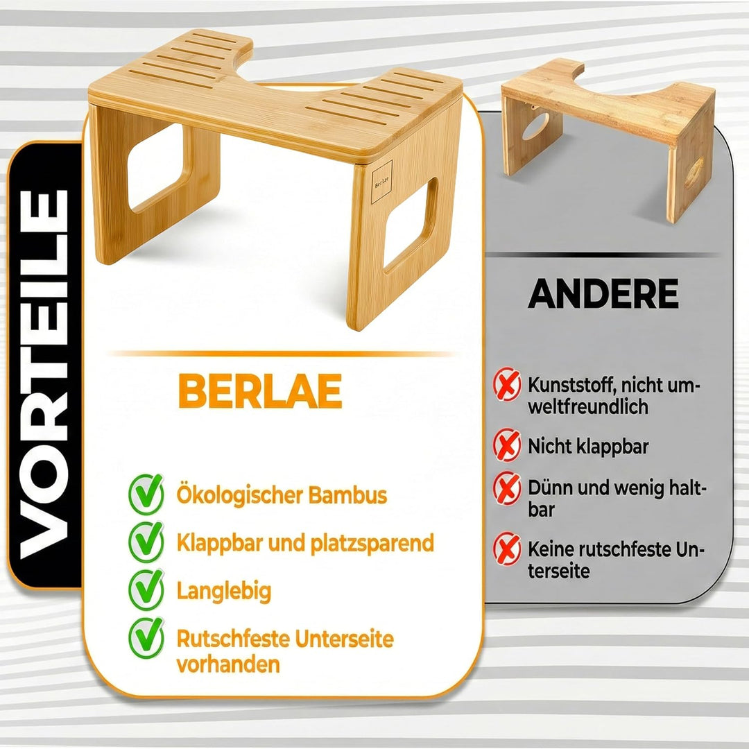 Natur-Bambus Toilettenhocker Erwachsene – Klohocker Klappbar, rutschfest & Langlebig, Faltbarer Kack