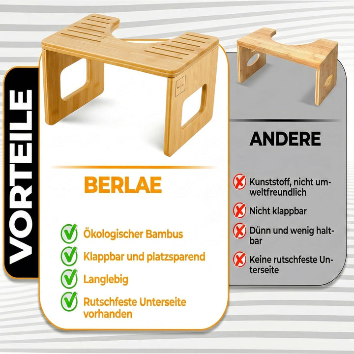 Natur-Bambus Toilettenhocker Erwachsene – Klohocker Klappbar, rutschfest & Langlebig, Faltbarer Kack