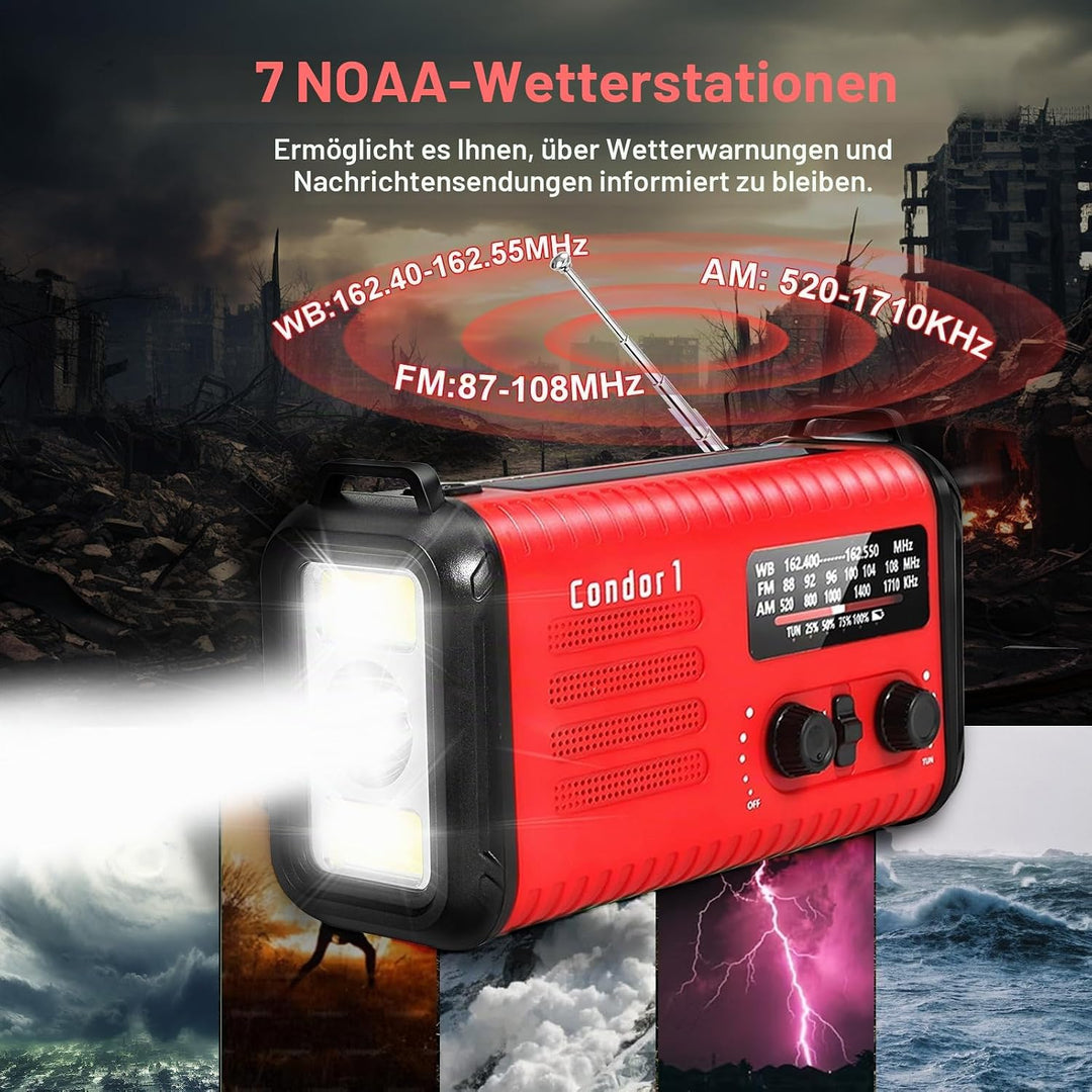 20000mAh / 74000mWh Notfallradio, Solar-Hand Kurbelradio AM/FM/NOAA-Wetterradio, batteriebetrieben m