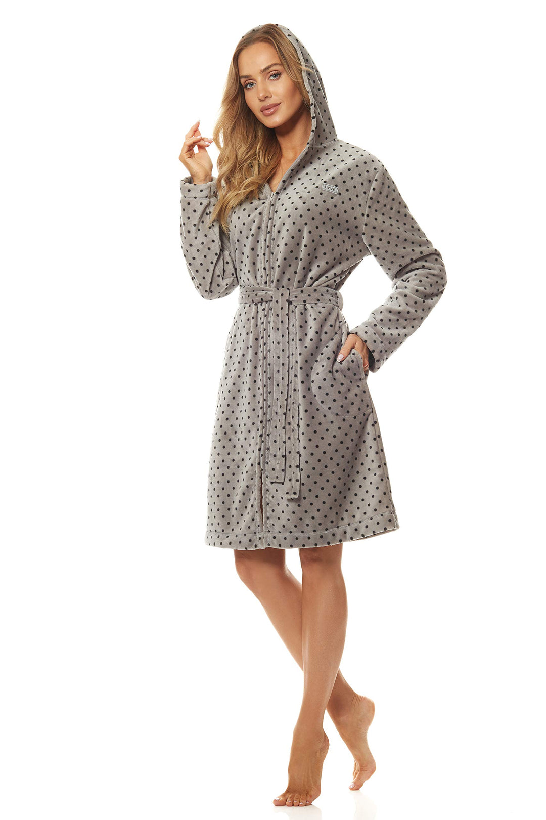 L&L-ZPPR 7119 Frottier Damen Soft Langarm Bademantel Reissverschluss Hausmantel Bademantel mit Kapuz