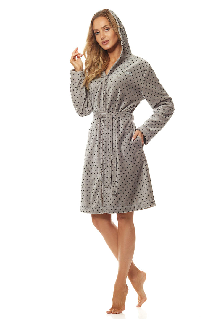 L&L-ZPPR 7119 Frottier Damen Soft Langarm Bademantel Reissverschluss Hausmantel Bademantel mit Kapuz