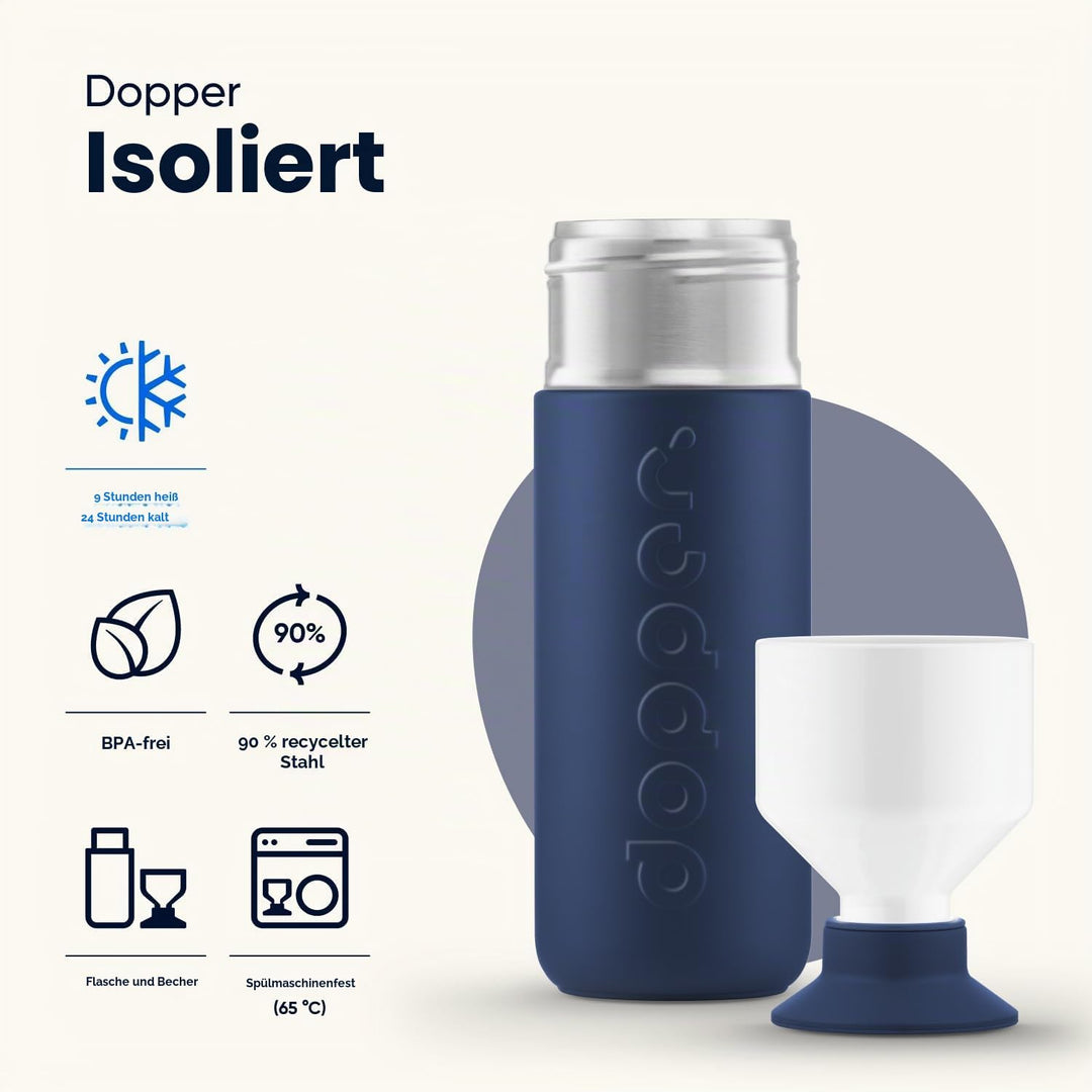 Dopper Insulated 1L Thermosflasche Breaker Blue - Doppelwandig, auslaufsicher, hält 24h kalt/9h heis