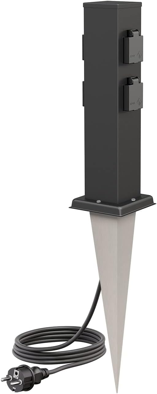ledscom.de Garten-Steckdosen-Säule Polly mit Erdspiess und 2m Kabel für aussen, 4-Fach, Edelstahl, e