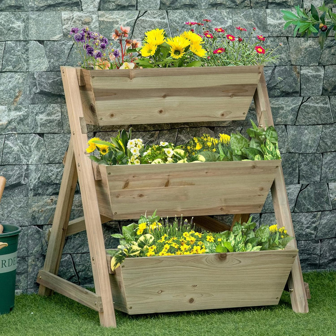 Outsunny Hochbeet Blumentreppe Holz Blumenleiter mit 3 Ablagen Pflanzentreppe Pflanzregal Pflanzenst