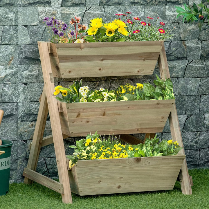 Outsunny Hochbeet Blumentreppe Holz Blumenleiter mit 3 Ablagen Pflanzentreppe Pflanzregal Pflanzenst