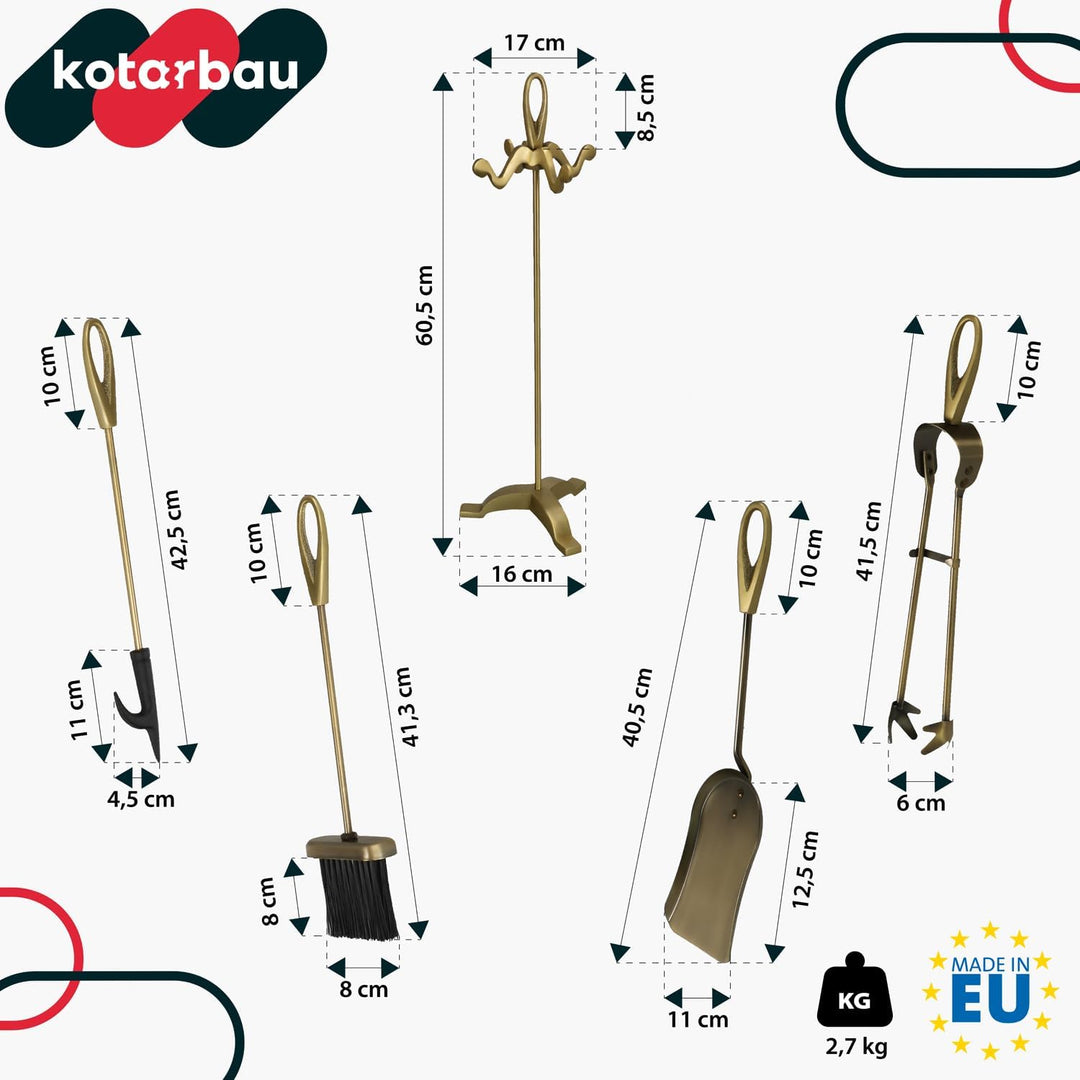 KOTARBAU® Kamingarnitur Kaminbesteck im Retrostil Schürhaken Besen Zange Schaufel 4tlg.