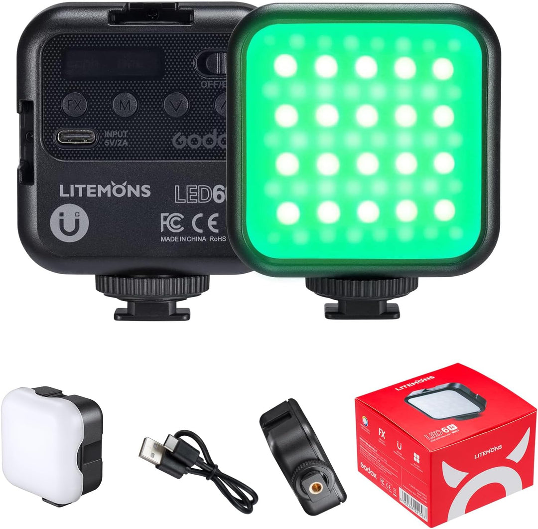 Godox LITEMONS LED6R RGB Videoleuchte, Pocket LED Licht Bicolor 3200K-6500K, CRI 95, 13 Fx Lichteffe