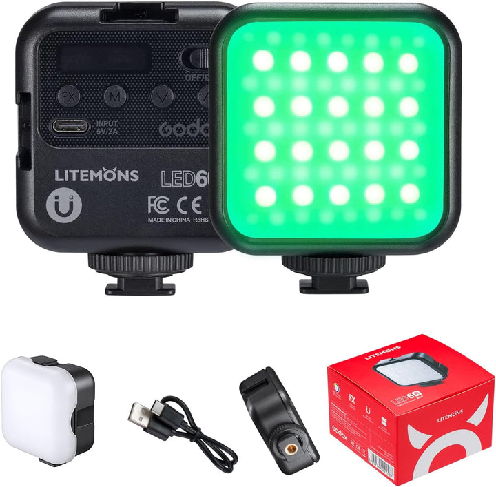 Godox LITEMONS LED6R RGB Videoleuchte, Pocket LED Licht Bicolor 3200K-6500K, CRI 95, 13 Fx Lichteffe