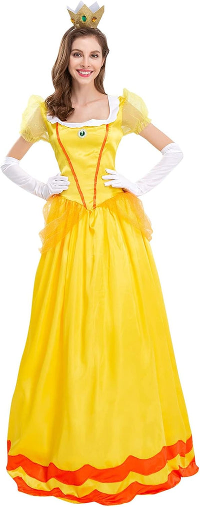 Prinzessin Peach Kostüm Cosplay Super Mario Bros Erwachsenenkostüm Kleid und Krone Prinzessin Deluxe