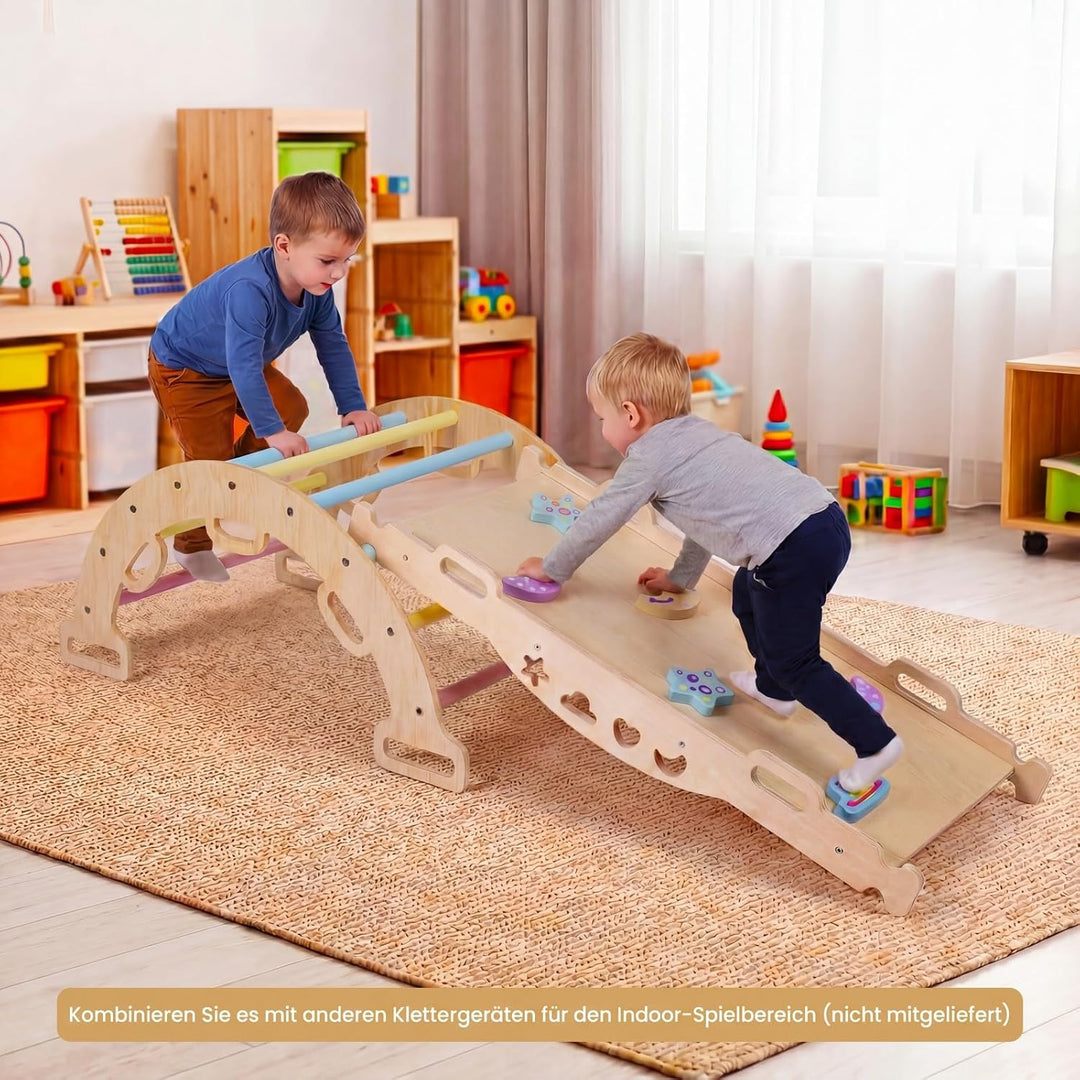 COSTWAY Kletterbogen Holz mit Kissen, Montessori Kletterwippe, Kletterdreieck zum Wippen, Klettern u