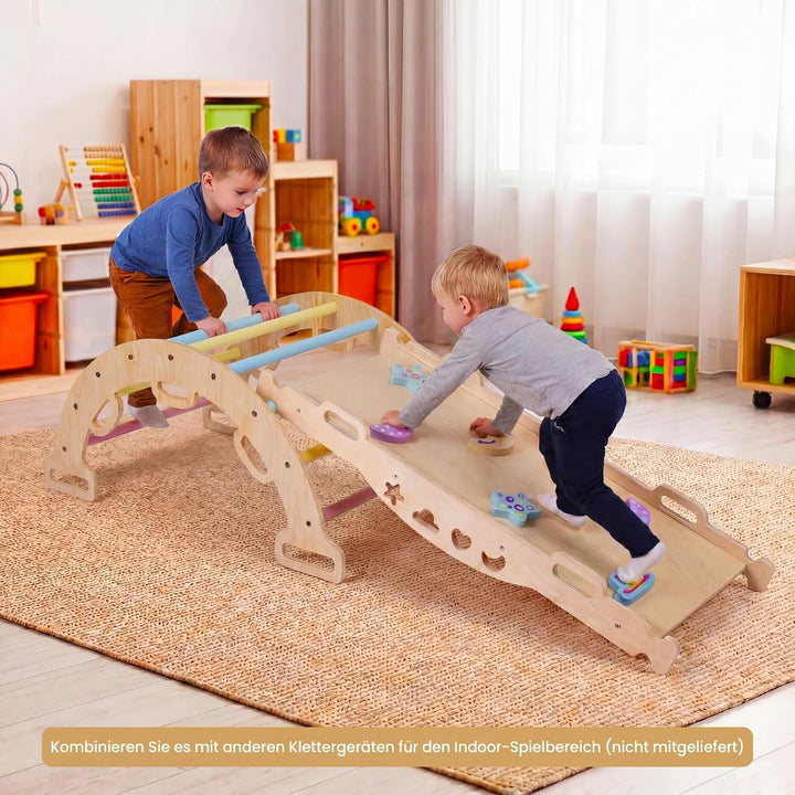 COSTWAY Kletterbogen Holz mit Kissen, Montessori Kletterwippe, Kletterdreieck zum Wippen, Klettern u