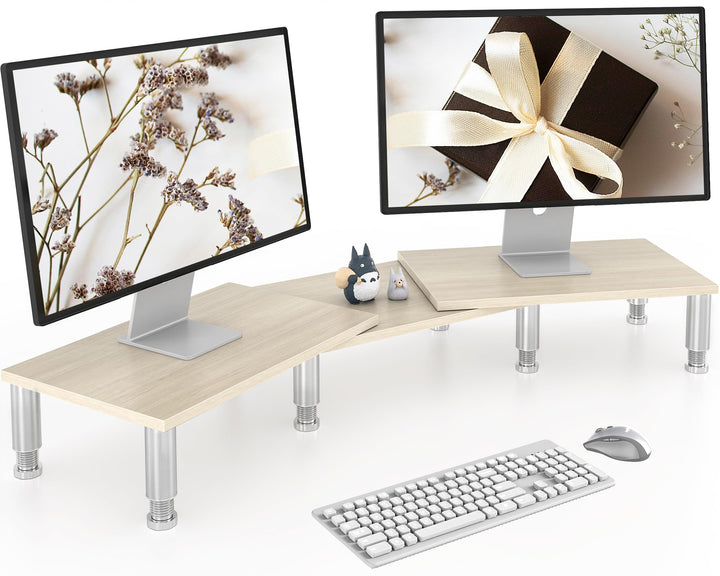 AX Waber Dual Monitor Riser - Einstellbare Länge & Winkel, Holzständer für 2 Monitore mit Stauraum W