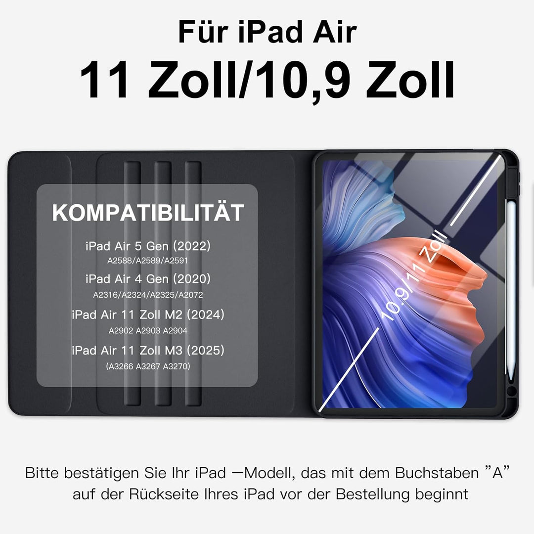 Vobafe Hülle mit Tastatur für iPad Air 11 Zoll 2025 2024 M3 M2/iPad Air 5 4 2022 2020 10,9 Zoll, 7 F