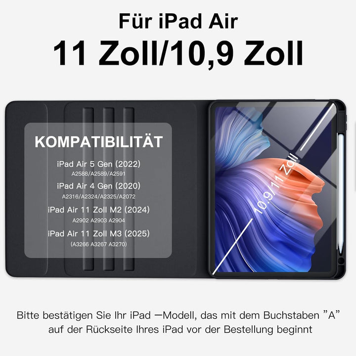 Vobafe Hülle mit Tastatur für iPad Air 11 Zoll 2025 2024 M3 M2/iPad Air 5 4 2022 2020 10,9 Zoll, 7 F