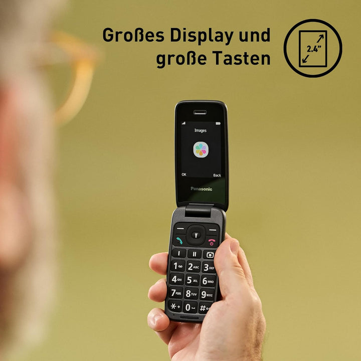 Panasonic KX-TU410 2,4 Zoll 4G Klapphandy, SOS-Taste, Bluetooth 5.0, HAC, Freisprechen, IP44, Schwar