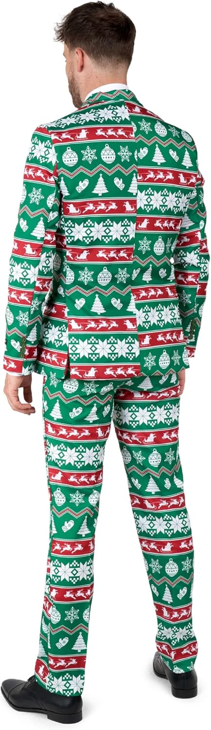 Suitmeister Herren-Weihnachtsanzug – hässliches Festtagsoutfit – bestehend aus Blazer, Hose und Kraw