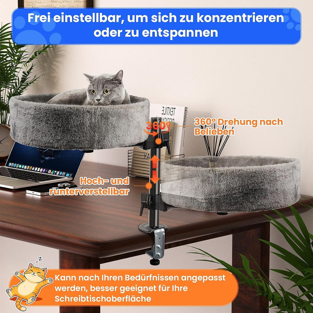 BSWAY Katzenbett für Schreibtisch - Upgraded 360°Drehung, verstellbare Höhe, Kein Bohren Erhöhtes Ka