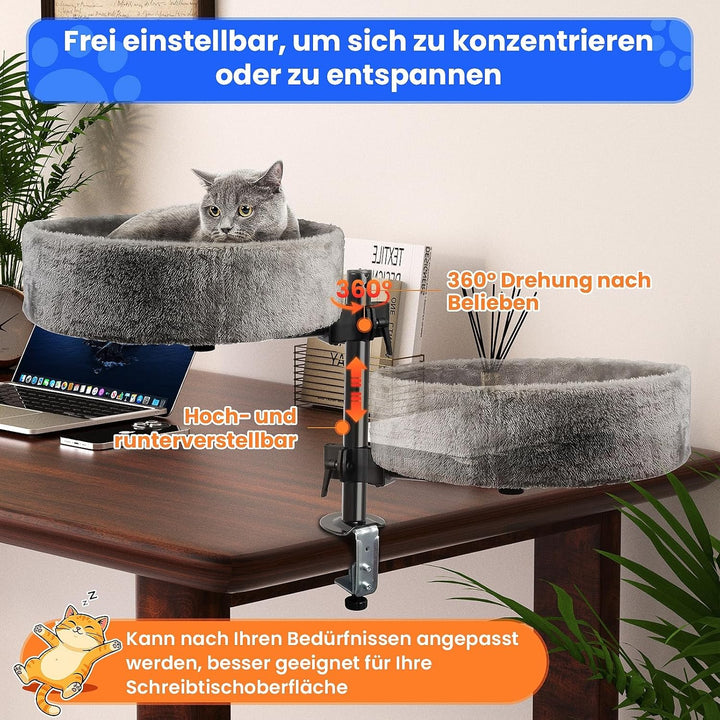 BSWAY Katzenbett für Schreibtisch - Upgraded 360°Drehung, verstellbare Höhe, Kein Bohren Erhöhtes Ka