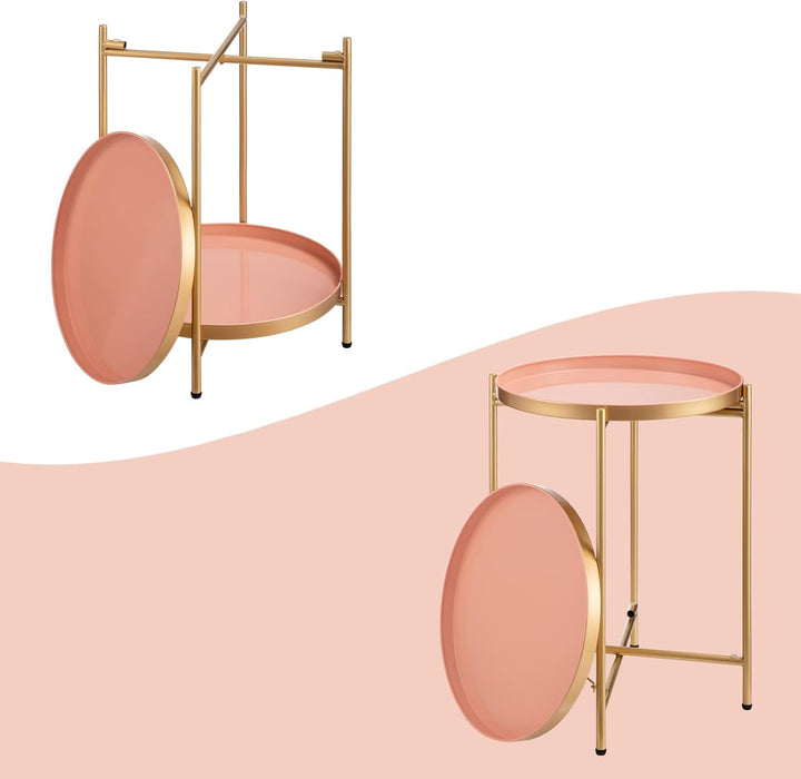 HollyHOME Runder Beistelltisch, 2 Ebenen Beistelltisch Metalltablett, Snacktisch, Couchtisch, Teetis
