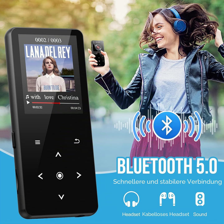 MP3 Player Bluetooth 5.0 Sport Musik-Player 32GB HiFi Verlustfreier Ton Walkman Eingebauter HD-Lauts