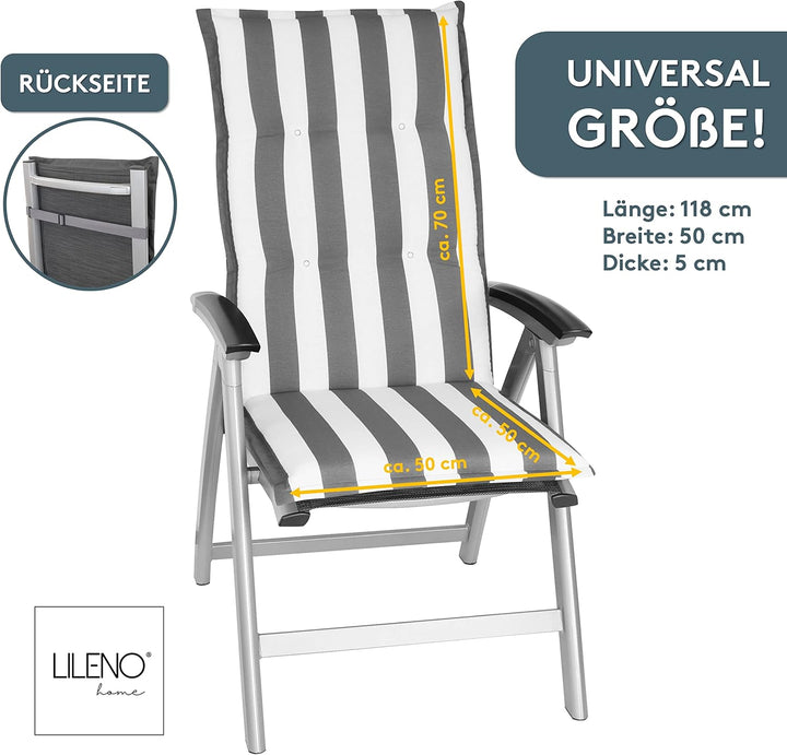 LILENO HOME Gartenstuhl Auflagen als [2er Set - Hochlehner] in Blockstreifen Grau - Bequeme Liegen a