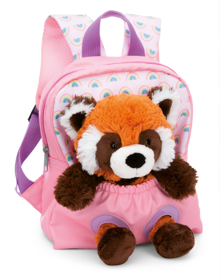 NICI Kinderrucksack rosa 2 in 1 mit Kuscheltier Roter Panda 25cm - Kindergartenrucksack Mädchen & Ju