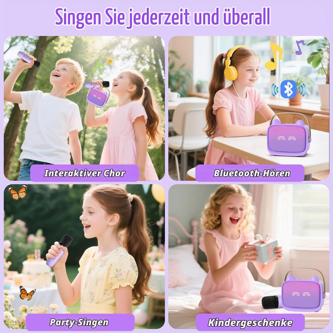 Karaoke Maschine mit 2 Karaoke Mikrofonen Kinder: Mini Karaoke Maschine Geschenk Mädchen mit Mikrofo