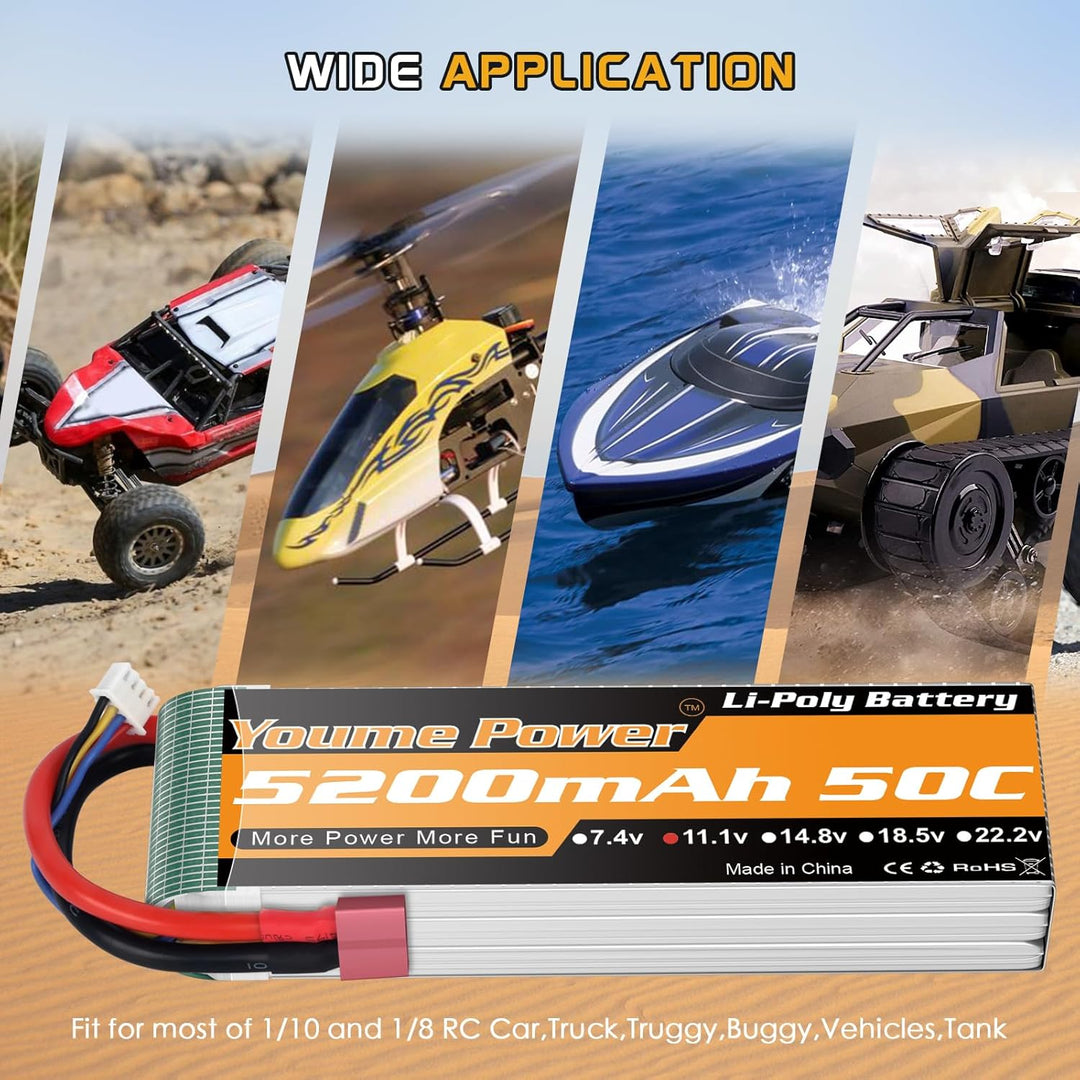 2 Packungen 11,1 V Lipo Batterie 5200 mAh, 3 S Lipo Batterie 50C mit Deans T Stecker für RC Auto/LKW