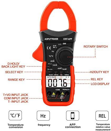 Digital Clamp Meter Stromzange Bluetooth AP-570T-APP 4000 Counts Auto Range AC/DC Spannung, Strom,Wi