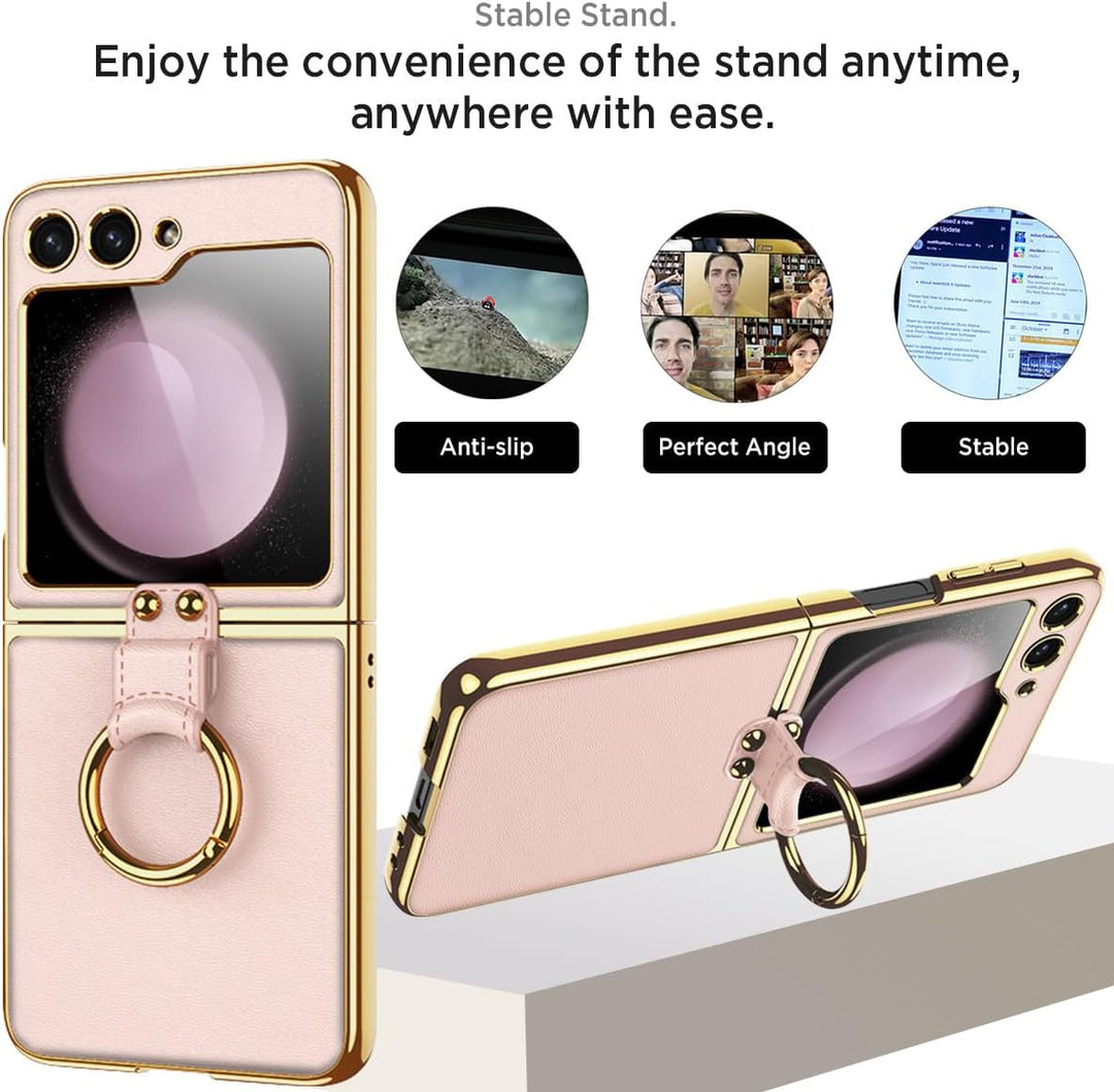 Miimall Lederhülle Kompatibel mit Samsung Galaxy Z Flip 6/Flip7 FE Hülle mit Band+Ring Ständer [HD D