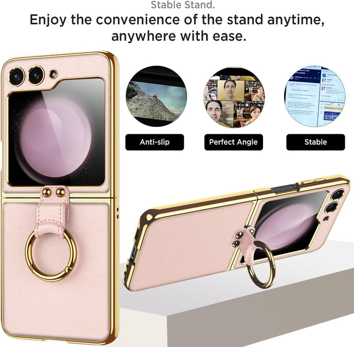 Miimall Lederhülle Kompatibel mit Samsung Galaxy Z Flip 6/Flip7 FE Hülle mit Band+Ring Ständer [HD D