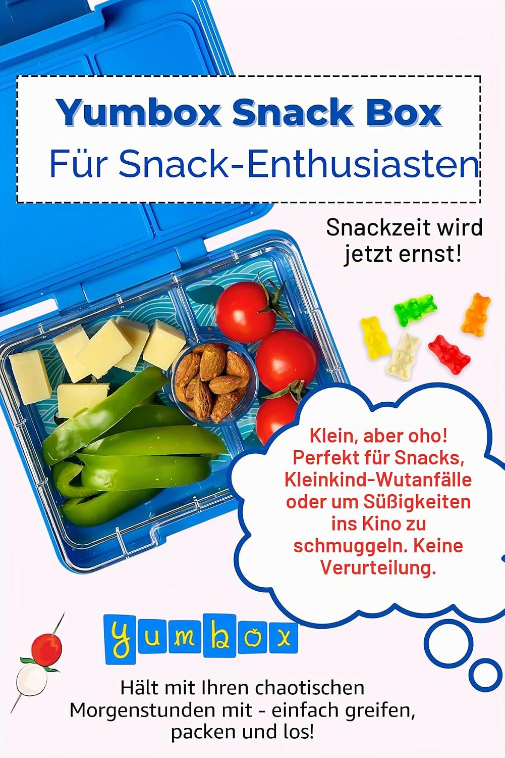 Yumbox Snackbox - Auslaufsicher, BPA-frei, 3-Fach Snackbehälter für Kinder &amp; Erwachsene - Tragbar, L