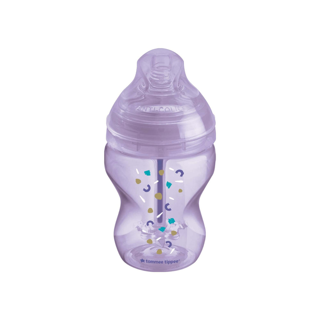 Tommee Tippee Babyflasche Advanced Anti-Kolik, 260 ml, weicher Sauger, Rosa mit Dekorationen 1 Stück